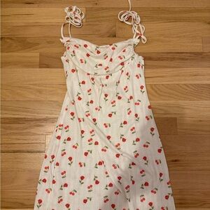 For Love And Lemons White Dress with Red Cherry Print
